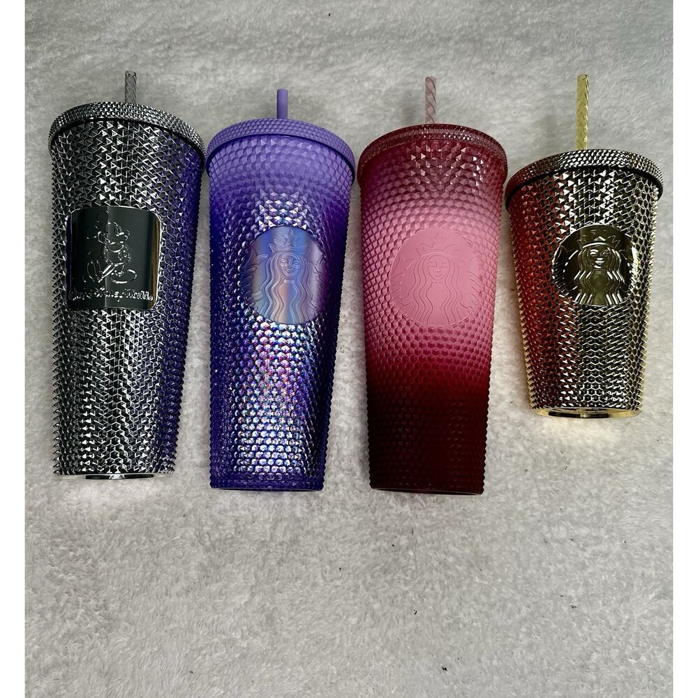 Lot of 4 Starbucks Tumblers Lavender Ombré, Gold, Silver, Pink Ombré